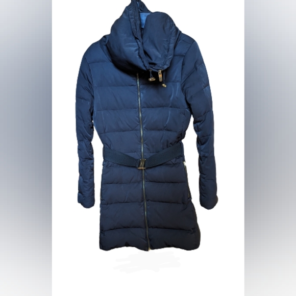 EUC ZARA Basic black gold hardware exposed zip down midi length quilted puffer - Picture 7 of 9